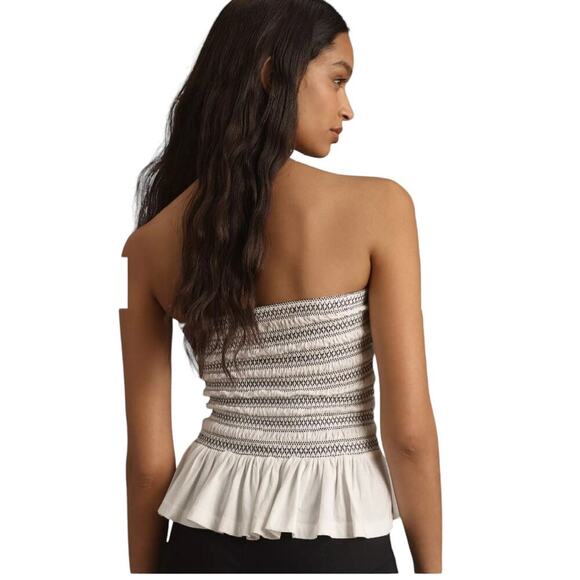 Maeve Smocked Split Tube Top White and Black Cropped Size XLarge Euro Summer - Picture 3 of 10